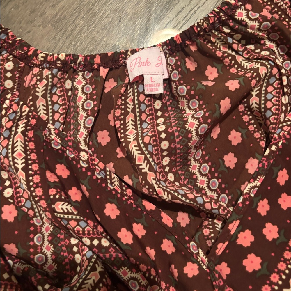Pink Love Floral Blouse - Brown and Pink